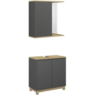 Vicco Conjunto De Muebles De Ba&ntilde;o Livia, Antracita/roble, 2 Partes