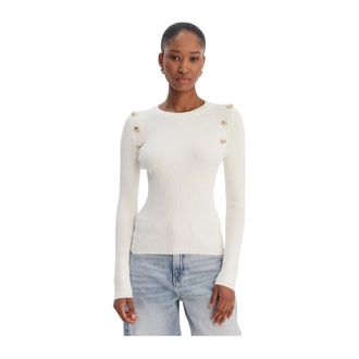 Guess Pull ML boutons - Dames - Ronde hals truien - Wit - L - Truien & Vesten