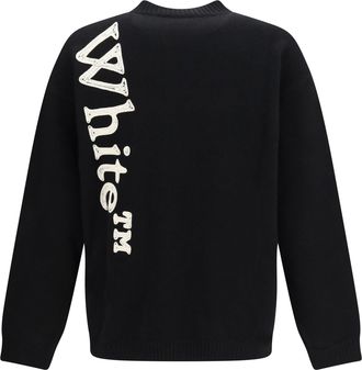 Off-white Mens Vertical Bookish Logo Knit Crewneck Black Wool Ovis Aries; Polyamide Sweater