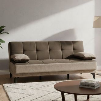 Dmora Sof&aacute; Cama Dfortin, Sof&aacute; Cama 3 Plazas Con Pies De Metal Negro, Sof&aacute; De Sal&oacute;n En Tela Tapizada Con Apertura Clic-clac, 190x87h97 Cm, Gris Y Marr&oacute;n - Dm