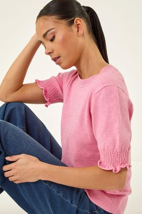 Roman Shirred Sleeve Knit Top