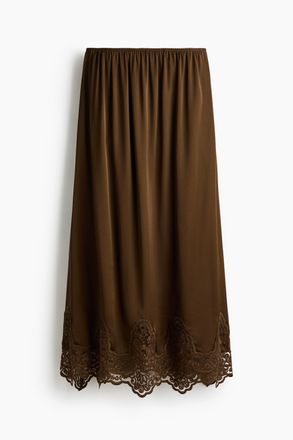 H&M Satinjupe mit Spitze - Brown