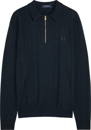 Fred Perry Logo-embroidered Fine-knit Cotton Jumper - Navy - Xxl