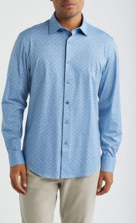 Bugatchi Jimmy OoohCotton Bubble Print Button-Up Shirt in Cobalt at Nordstrom, Size Xxx-Large