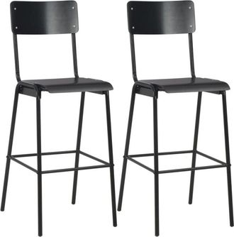 vidaXL Vidaxl - Bar Chairs 2 pcs Black Solid Plywood Steel