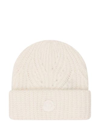 Moncler White Knitted Beanie Cap