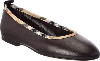 Burberry Check Trim Leather Ballerina Flat