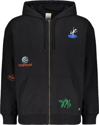 P.A.M. Zwarte zip hoodie met origineel kleurrijk borduursel - Heren - Vesten met rits - Zwart - M - Katoen - Hoodies & sweatvesten