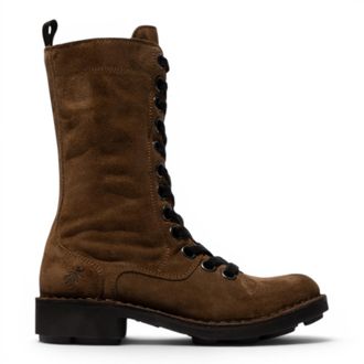 FLY London Women Brown Leather Strike-Up Gevechtslaarzen voor Vrouwen - NOLE176