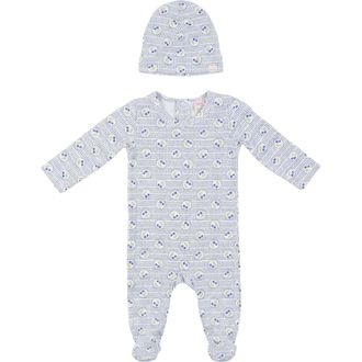 Lola Boy Cherry Print Soft Cotton Modal Romper & Hat Set in White/navy at Nordstrom, Size 1M