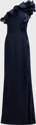 Teri Jon One-Shoulder Ruffle Column Gown