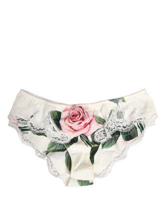 Dolce & Gabbana Womens White Silk Floral Lace Trim Panty Brief Underwear Cotton Elastane Nylon Clothing