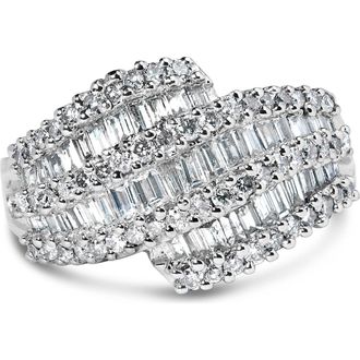 House of Brilliance 14K White Gold 1 3/4 Cttw Baguette Diamond Cocktail Ring Band at Nordstrom, Size 6.5
