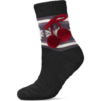 MeMoi Snowflake Pompom Fleece Lined Slipper Socks in Black at Nordstrom, Size 9