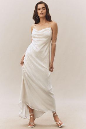 BHLDN Strappy Scoop-Neck Stretch Sequin Slim Maxi Dress