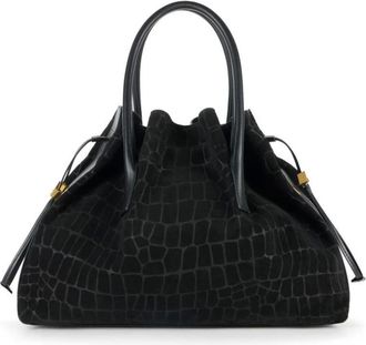 Elisabetta Franchi Tassen, Dames, Zwart, ONE Size, Leer, Bowlingtas met krokodillenprint