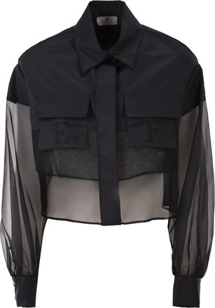 Elisabetta Franchi Kurz geschnittenes Baumwollhemd mit Eins&auml;tzen aus Seidenorganza