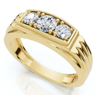 Pompeii3 Mens Gold 3/4ct Three Stone Diamond Anniversary Ring 14K Yellow Gold Size Selectable