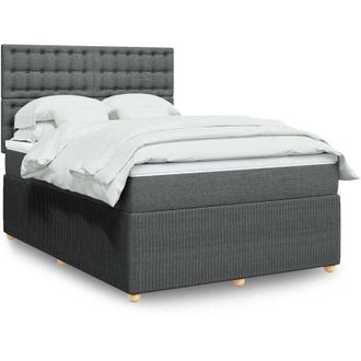 vidaXL Cama Box Spring Con Colch&oacute;n Tela Gris Oscuro 140x200 Cm Vidaxl