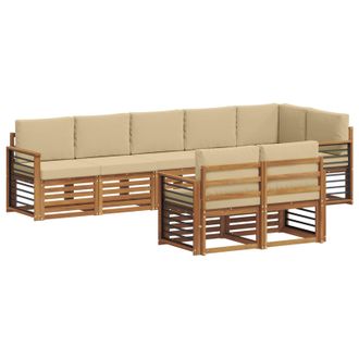 vidaXL Conjunto De Sof&aacute;s De Exterior 8 Uds. Natural Y Beige Poli&eacute;ster Vidaxl