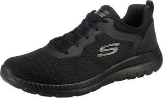 Skechers Womens Bountiful Quick Path Trainers, Black Engineered Mesh / Duraleather / Trim, 6 UK