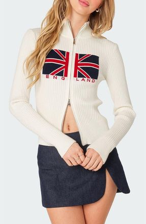 Edikted England Zip Cardigan in Cream at Nordstrom, Size Small