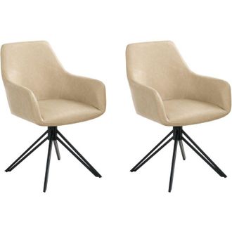 Beliani Set di 2 sedie da pranzo girevoli con schienale alto in ecopelle beige Sancarc