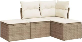 vidaXL Juego de sofás jardín con cojines 4 pzas ratán sintético beige Vidaxl