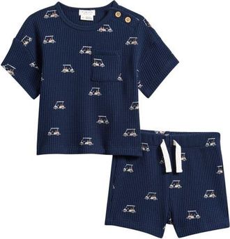 Petit Lem Golf Cart Thermal Organic Cotton Blend T-Shirt & Shorts Set in Navy at Nordstrom, Size 24M