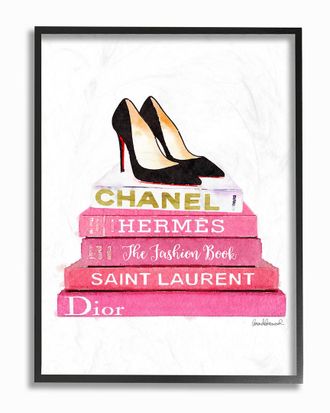 Stupell Industries Glam Pink Fashion Books Black Pump Hells By Amanda Greenwood Framed Art