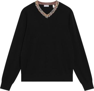Burberry Maxim Sweater - Heren - V-hals truien - Zwart - L - Wol - Truien & Vesten