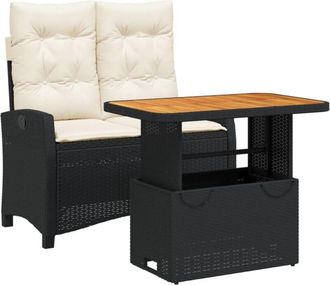 vidaXL Set Comedor De Jard&iacute;n 2 Pzas Con Cojines Rat&aacute;n Sint&eacute;tico Negro Vidaxl