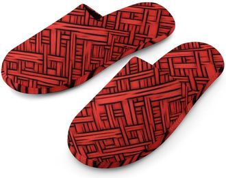 Generic Red Japanese Woven Pattern Mens House Slippers Slip Indoor Slipper On Shoes Warm Outdoor