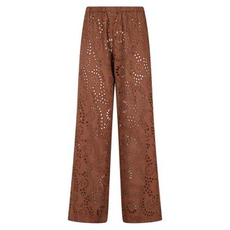 MC2 Saint Barth Straight Trousers, female, Brown, Size: XS Floral Cut-Out Brown Cotton Pants