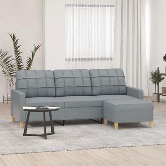 vidaXL Vidaxl - Sof&aacute; De 3 Plazas Con Taburete De Tela Gris Claro 180 Cm