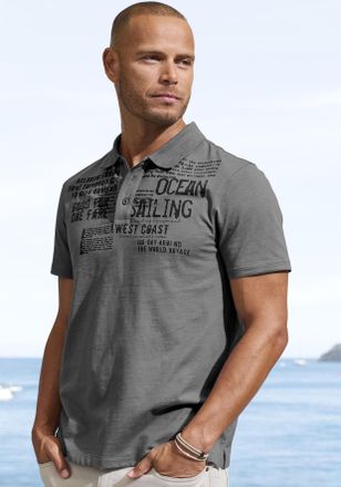 John Devin Poloshirt JOHN DEVIN mit Print, Herren, Gr. M (48/50), grau, Slub, Obermaterial: 100% Baumwolle, bedruckt, regular fit, Rundhals, abgesteppte Kante, S