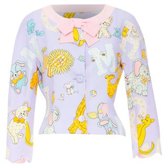Moschino COUTURE! 2022 Runway Calico Animals purple pink bow crop jacket IT44 L
