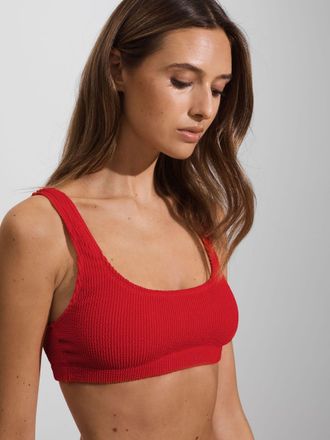 Good American Bright Red Always Fits Textured Bikini Top, 4XL