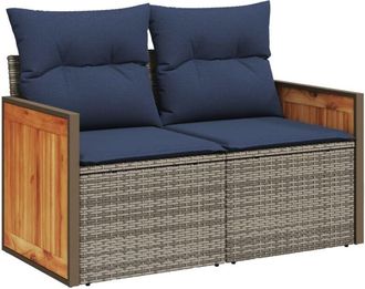 vidaXL Garden Sofa with Cushions 2-Seater Grey Poly Rattan vidaXL