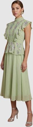 Coast Petite Embellished Frill Midi Dress in Sage at Nordstrom, Size 10