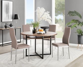 Furniturebox Adley Brown Wood Storage Dining Table & 4 Milan Chrome Leg Chairs in Beige