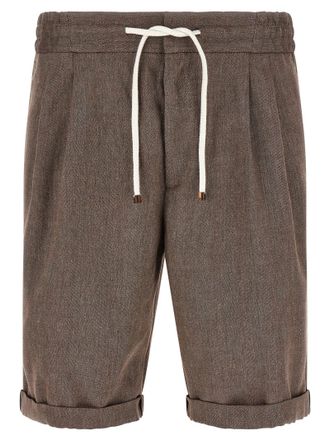 Brunello Cucinelli Brown Linen Bermuda Mens Shorts