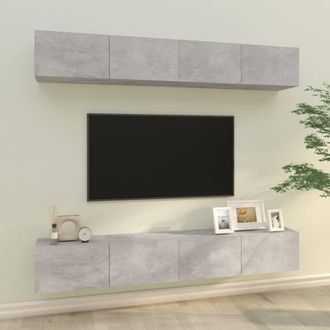 Berkfield Home Wall TV Cabinets 4 pcs Concrete Grey 100x30x30 cm | Size: 100 x 30 x 30 cm