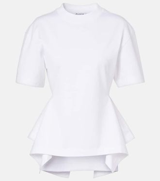 Alaia Asymmetric cotton poplin peplum T-shirt