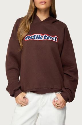 Edikted Sweet Treat Logo Oversize Hoodie in Brown at Nordstrom, Size X-Small