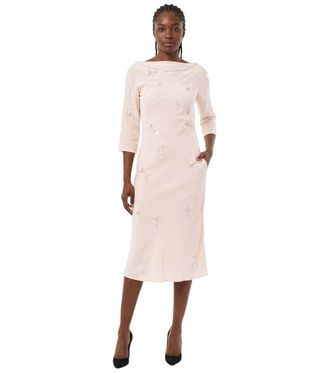 Bernadette Light Pink Embellished Boat Neck Midi Dress