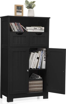 Costway Costway Mueble De Ba&ntilde;o Armario De Suelo Auxiliar Con Estantes, Puerta Y Cajones Aparador De Almacenaje (negro)