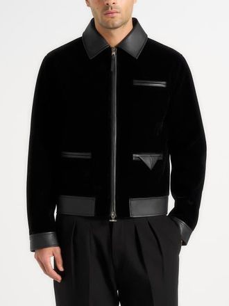 Mani&egrave;re De Voir Tony Velvet & Leather Contrast Jacket in Black at Nordstrom, Size Xx-Large