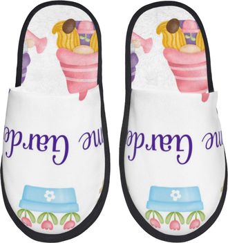 Generic Fleece Slippers Watercolor Gnome Garden Lightweight Camping Slippers Unisex Cotton Slipper For Bedroom Home Hotel M