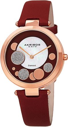 Akribos XXIV Quartz Diamond Red Dial Ladies Watch AK1069BUR